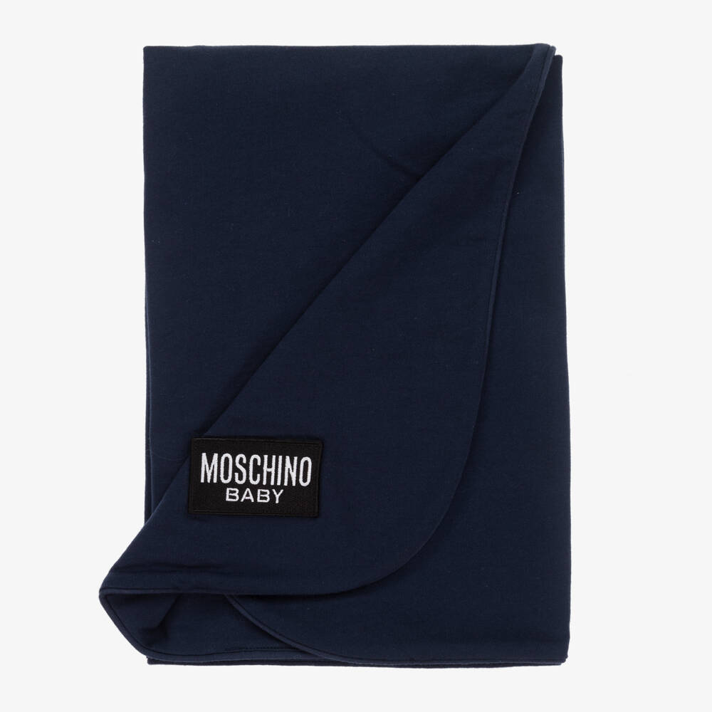Moschino Baby-Boys Navy Plush Cotton Blanket | Childrensalon Outlet