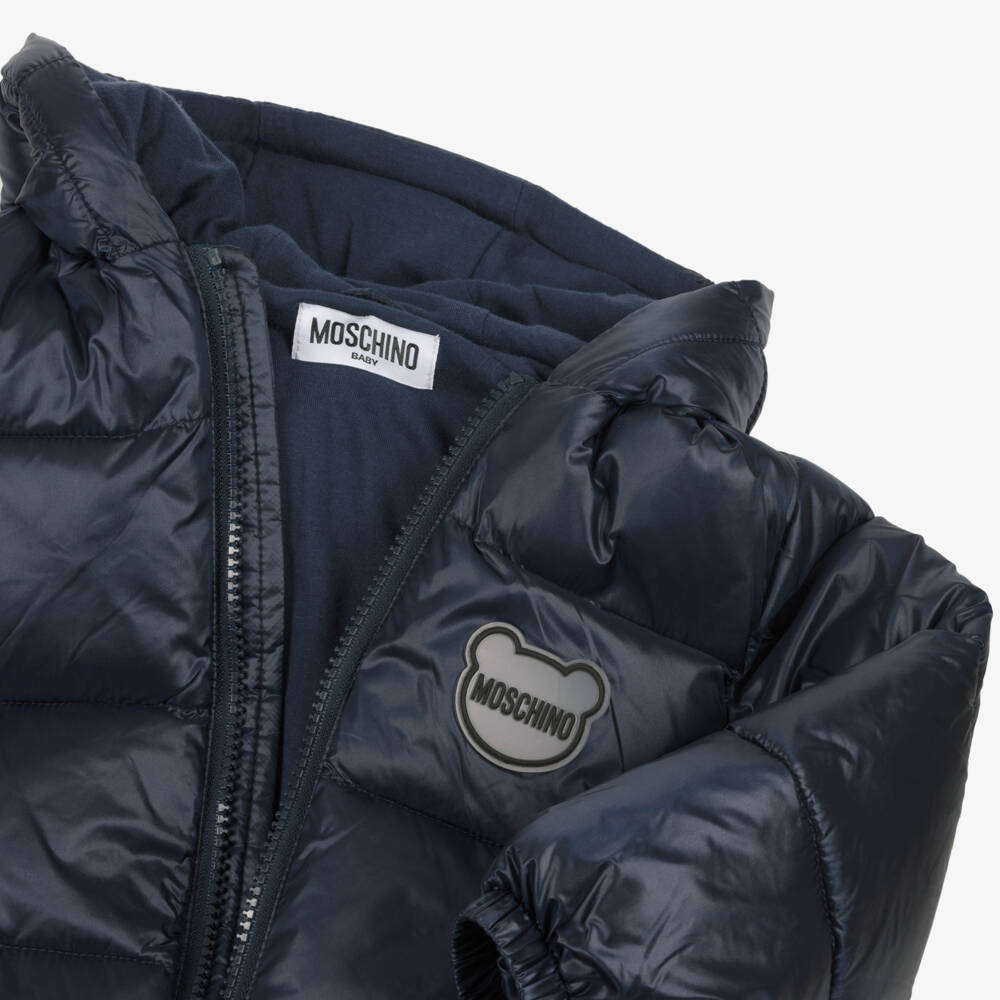 Moschino Baby-Boys Navy Quilted Hooded Coat | Childrensalon Outlet