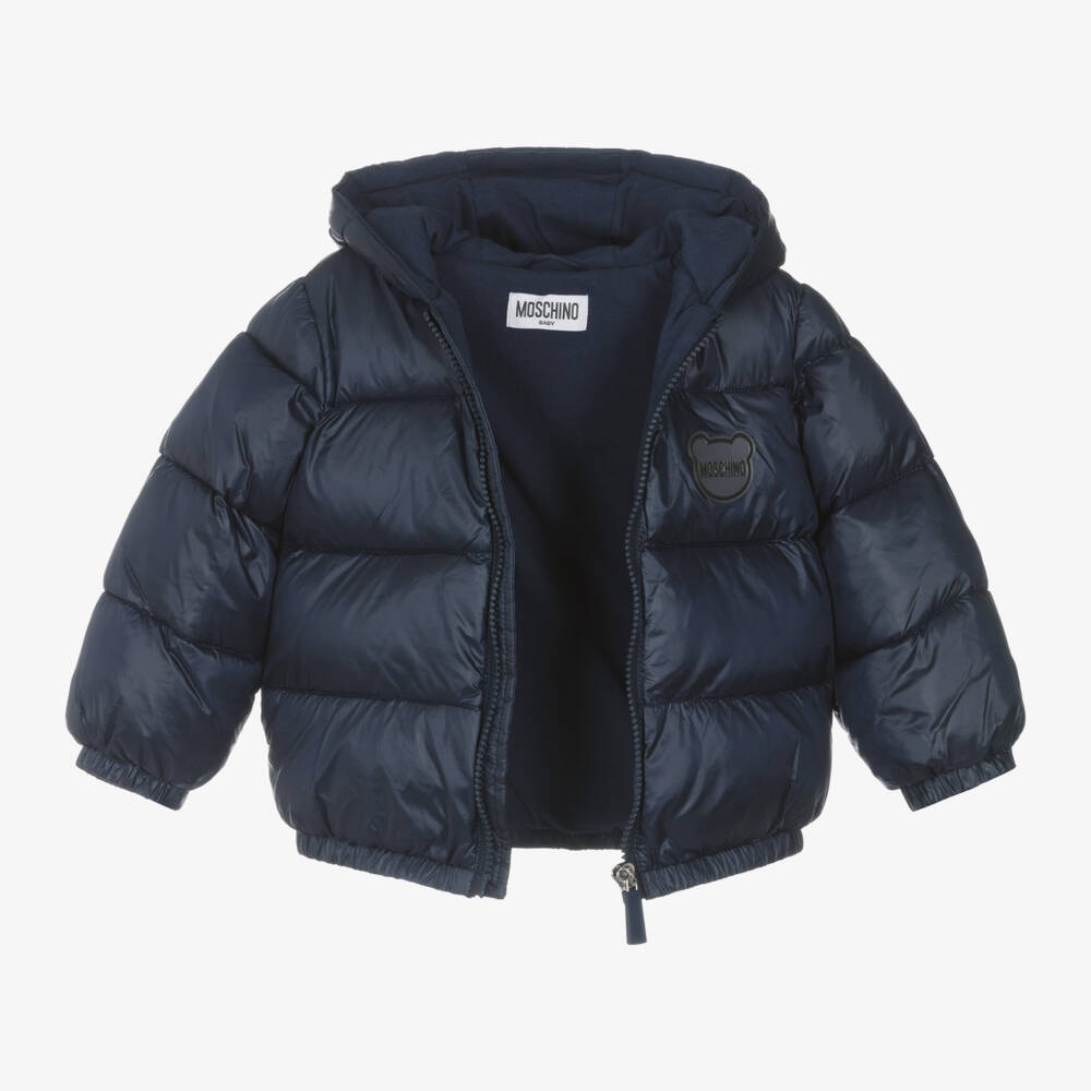 Moschino Baby-Boys Navy Quilted Hooded Coat | Childrensalon Outlet