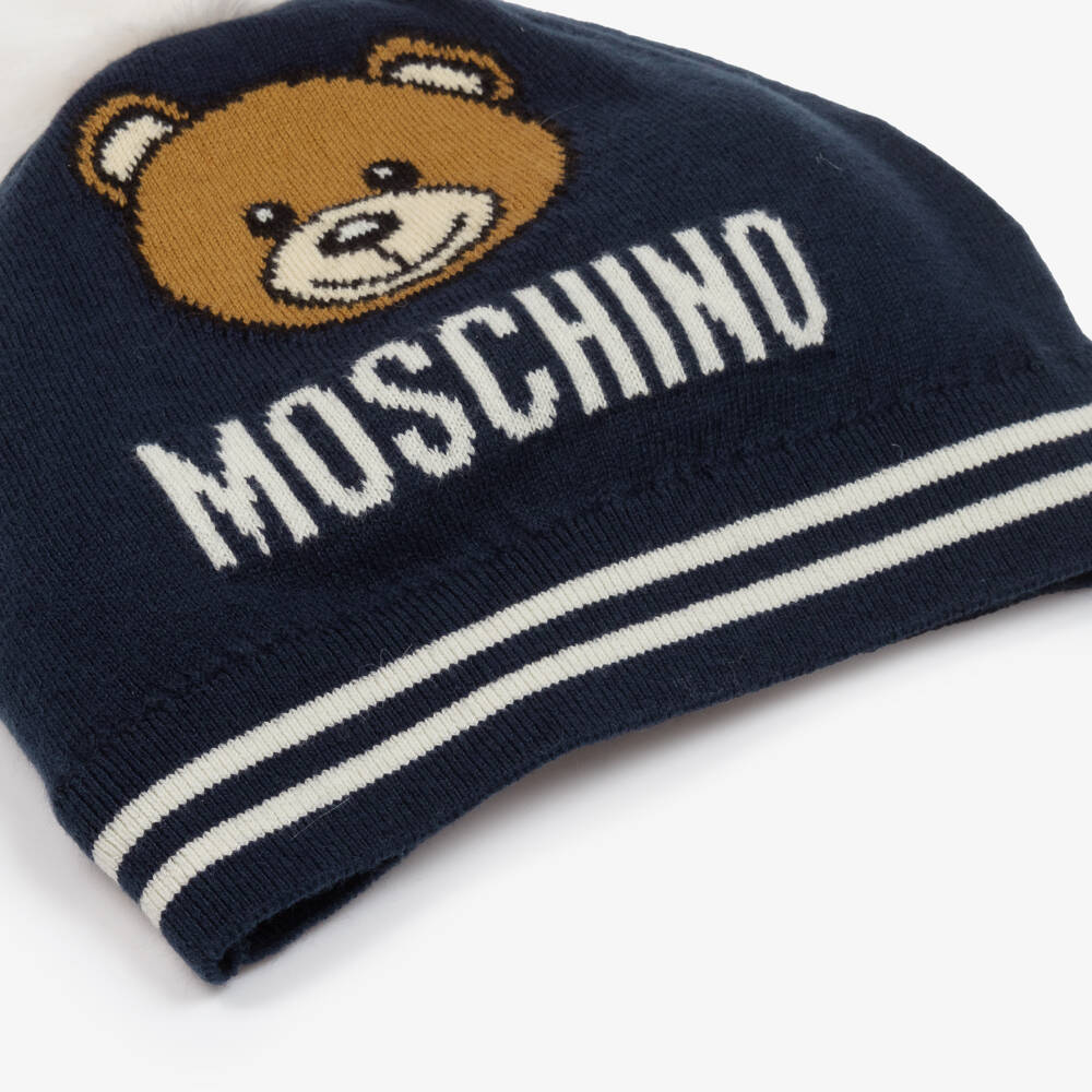 Moschino Kid-Teen-Boys Navy Teddy Knit Hat | Childrensalon Outlet
