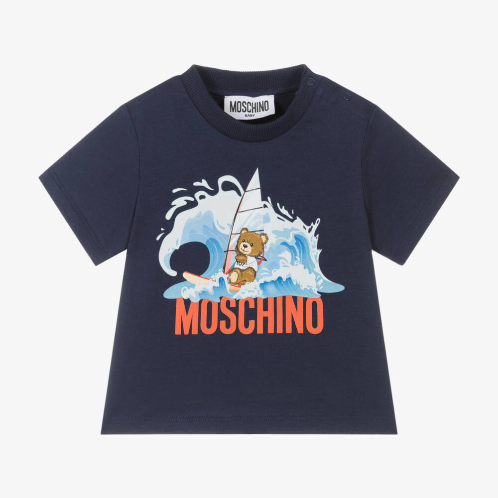 Moschino-Boys Navy Teddy Surfer Tee | Childrensalon Outlet