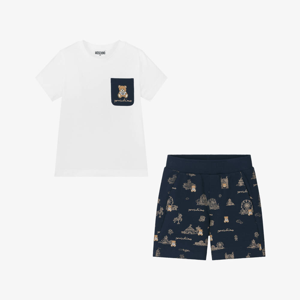 Moschino-Boys Navy & White Cotton Ensemble | Childrensalon Outlet