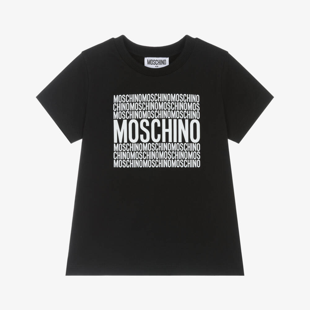 Moschino-Футболка с узором логотипа оникс для мальчиков | Childrensalon Outlet