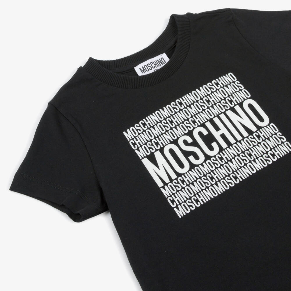 Moschino-Футболка с узором логотипа оникс для мальчиков | Childrensalon Outlet
