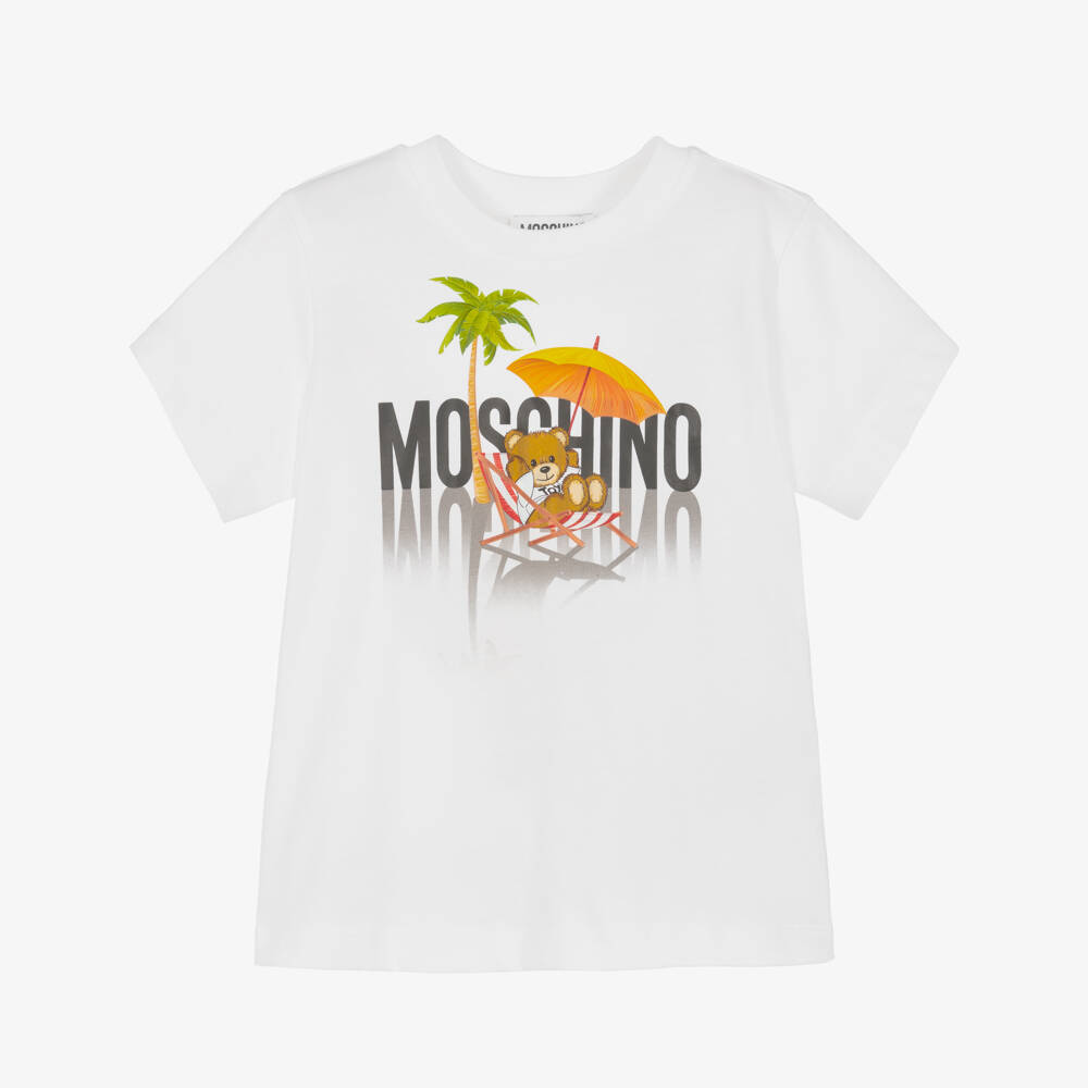 Moschino-Boys Palm Bear White Tee | Childrensalon Outlet