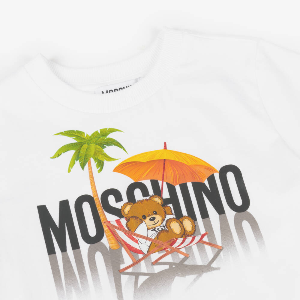 Moschino-Футболка с белым медведем и пальмами для мальчиков | Childrensalon Outlet