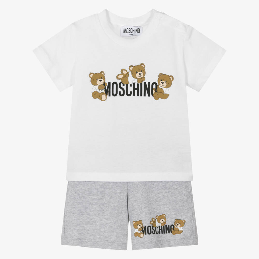 Moschino-طقم شورت رمادي مرح للأولاد مع دب | Childrensalon Outlet