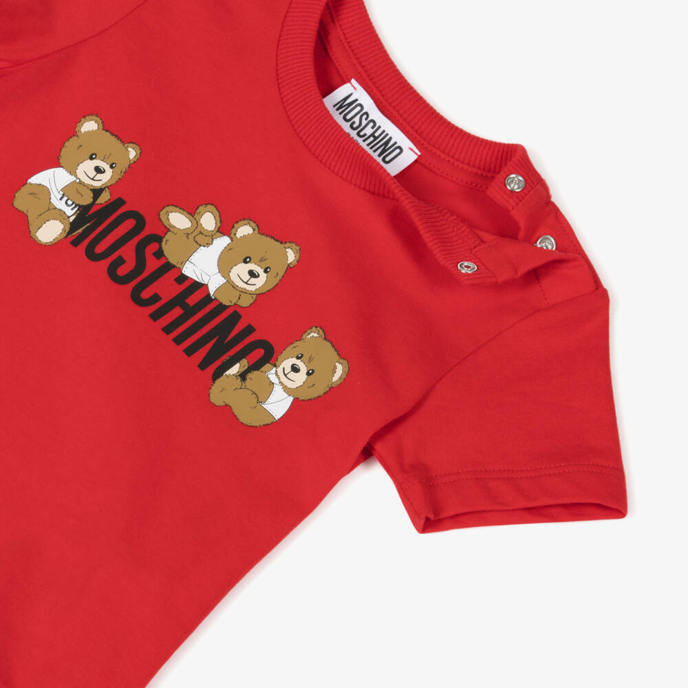 Moschino-Boys Red Bear Cotton Tee | Childrensalon Outlet