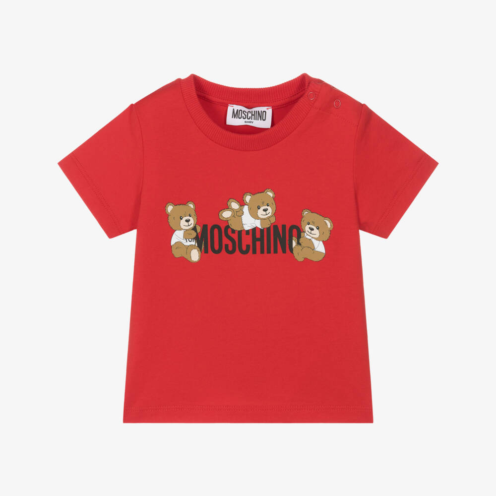 Moschino-Boys Red Bear Cotton Tee | Childrensalon Outlet