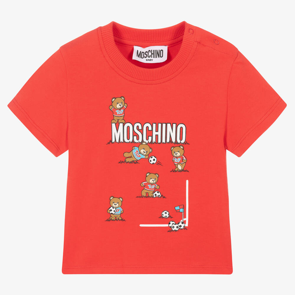 Moschino Baby - Boys Red Teddy Bear Cotton T-Shirt | Childrensalon