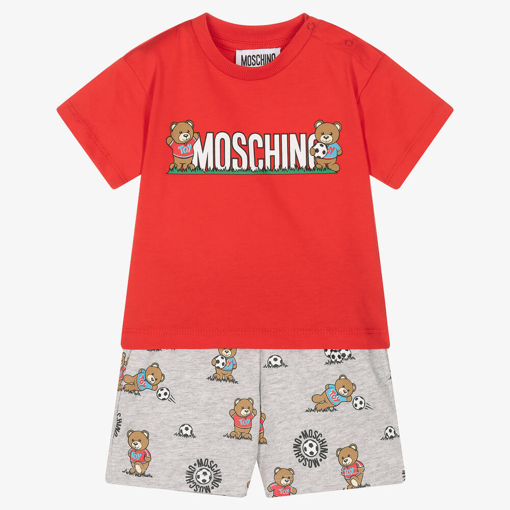 Moschino Baby - Boys Red Teddy Bear Shorts Set | Childrensalon