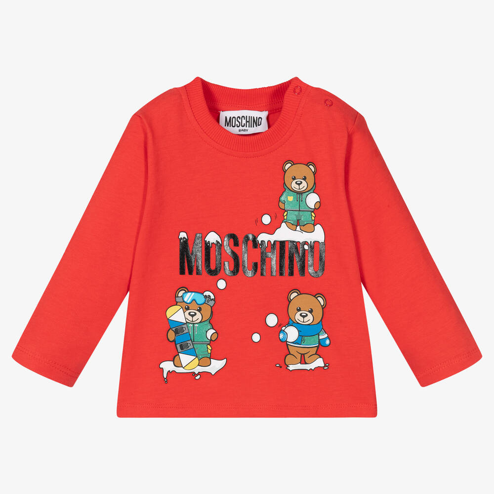Moschino Baby - توب أطفال أولادي قطن لون أحمر | Childrensalon