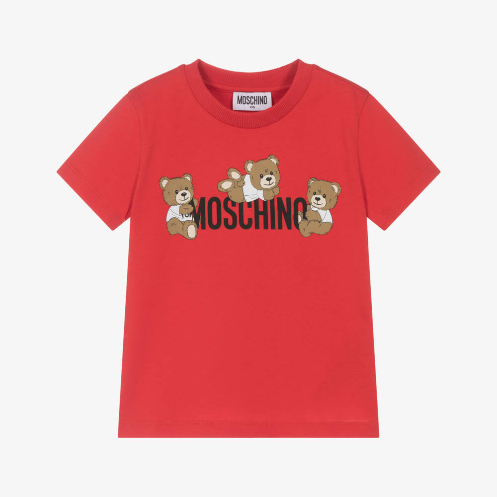 Moschino-Boys Red Trio Bear Cotton Tee | Childrensalon Outlet