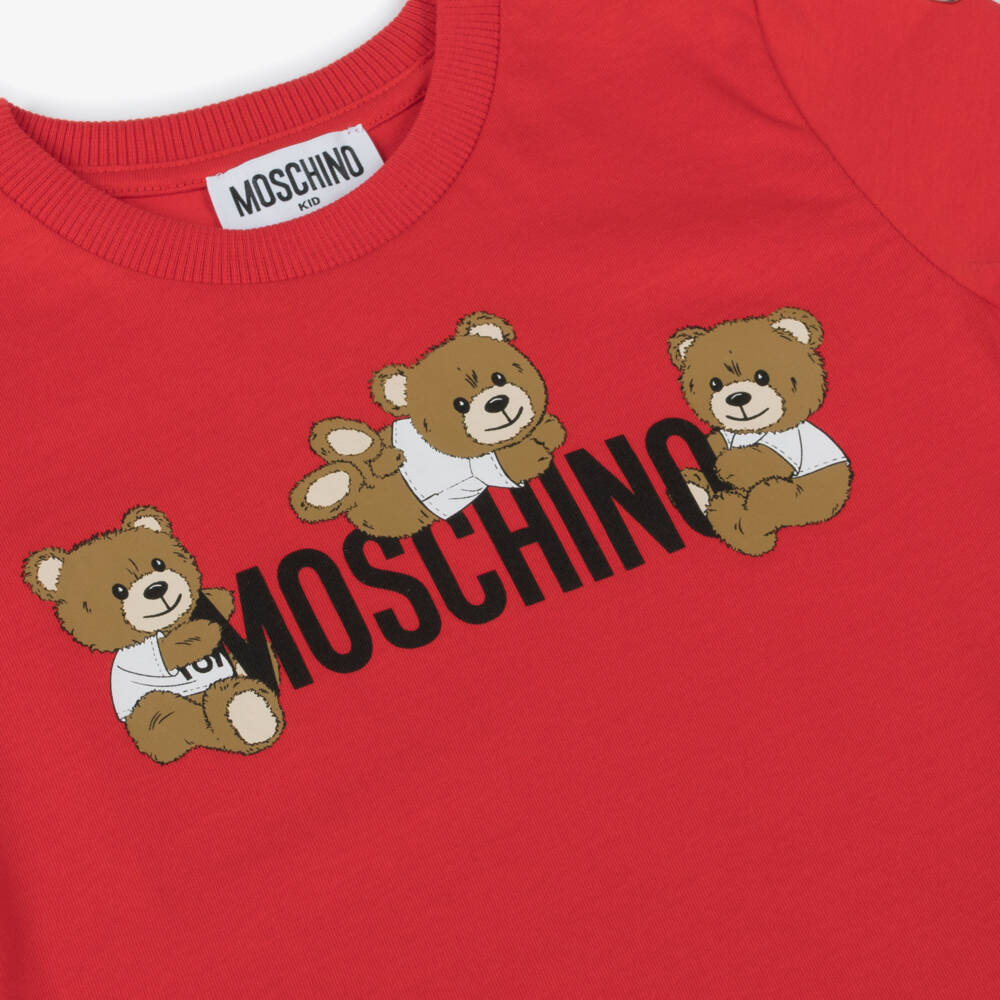 Moschino-Футболка из хлопка с медведями для мальчиков красная | Childrensalon Outlet