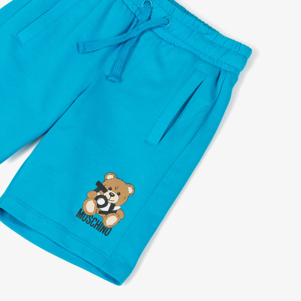 Moschino-Boys Soft Blue Bear Print Shorts | Childrensalon Outlet