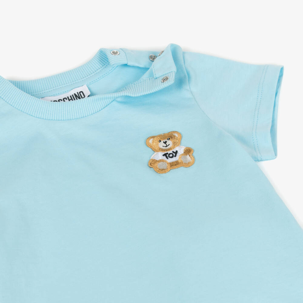 Moschino-Мягкая голубая футболка с медведем для мальчиков | Childrensalon Outlet