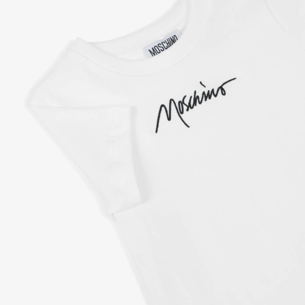 Moschino-Boys Soft Cotton White Logo Tee | Childrensalon Outlet
