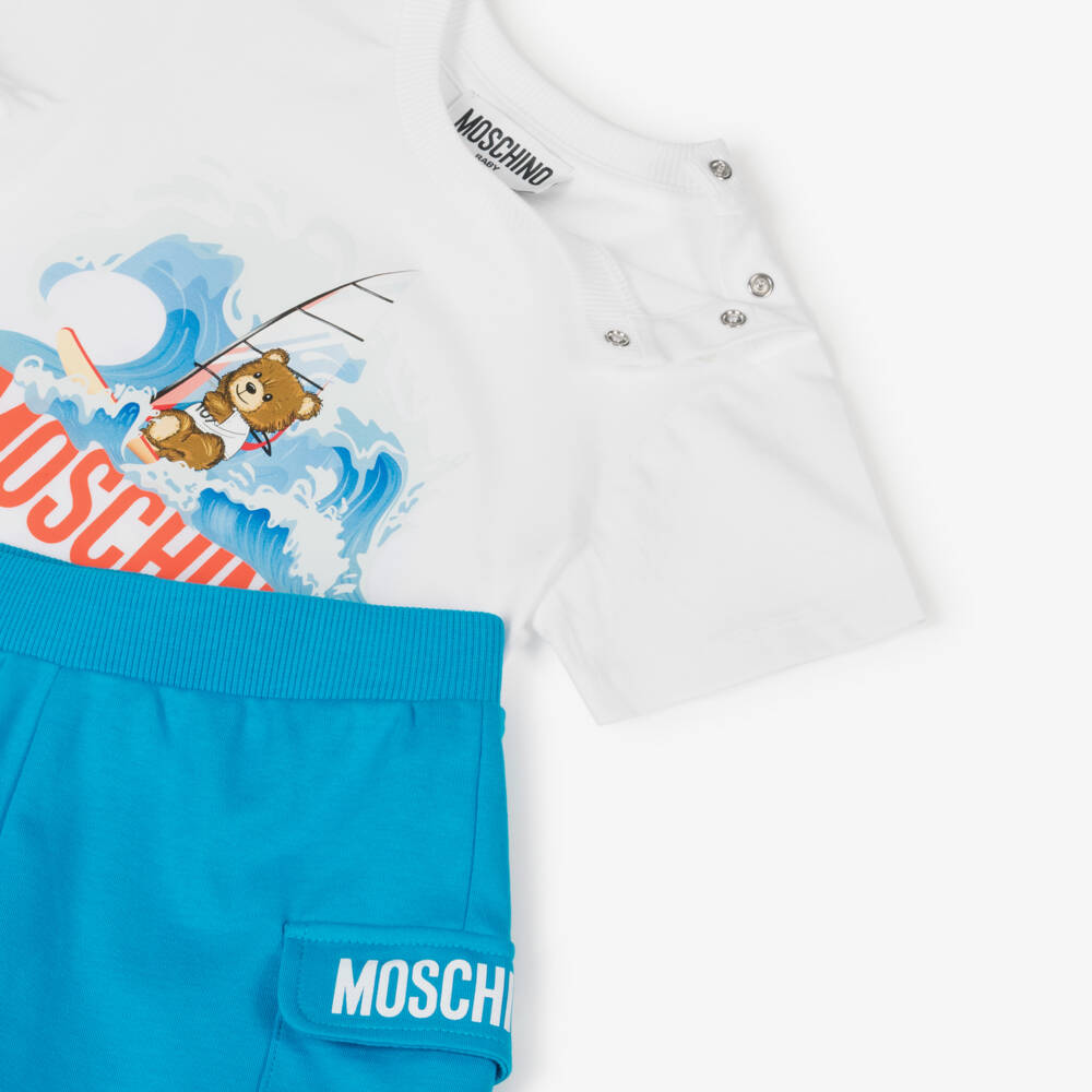 Moschino-Boys Surfing Bear Blue Outfit Set | Childrensalon Outlet