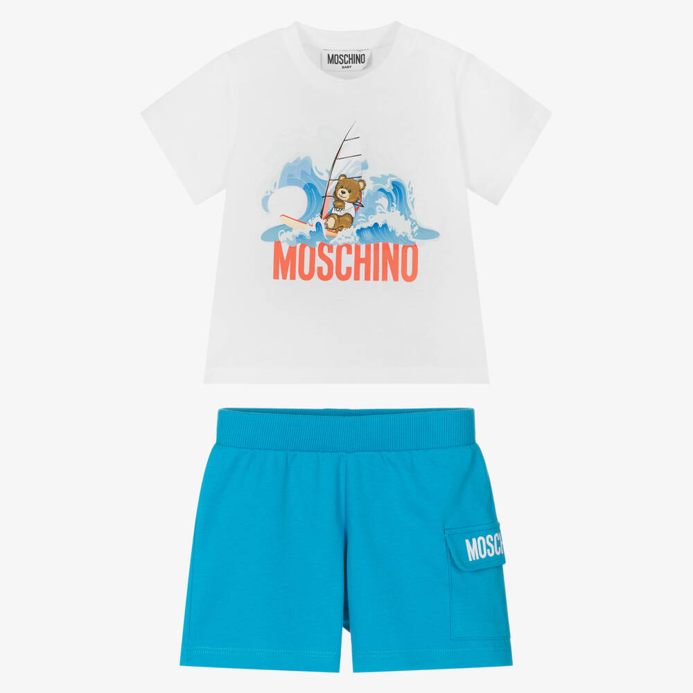 Moschino-Boys Surfing Bear Blue Outfit Set | Childrensalon Outlet