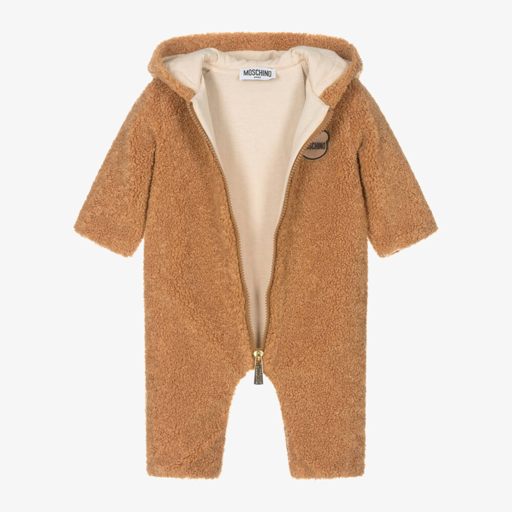 Moschino Малыши-Boys Tan Fleece Hooded Pramsuit | Childrensalon Outlet
