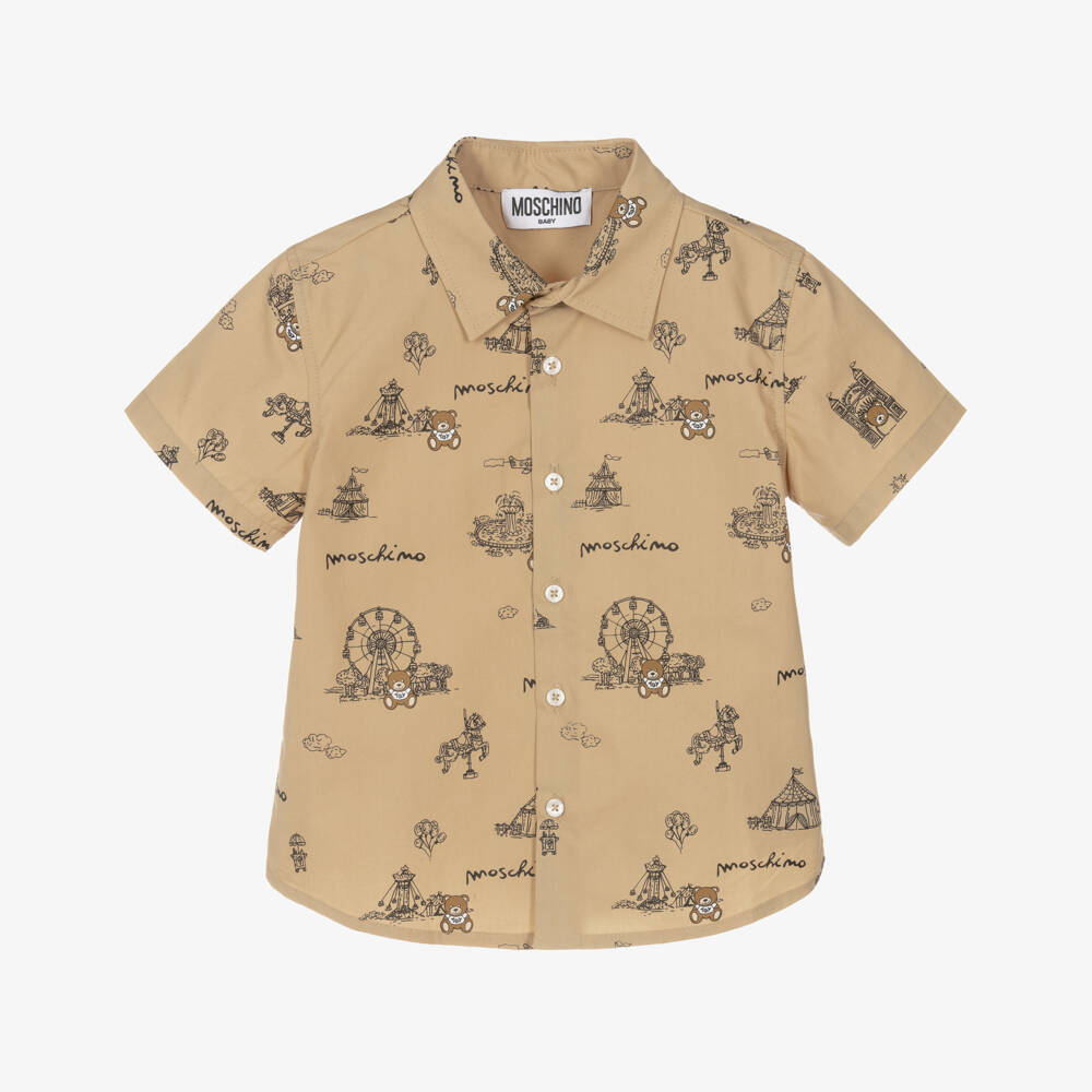 Moschino-Boys Taupe Circus Cotton Shirt | Childrensalon Outlet