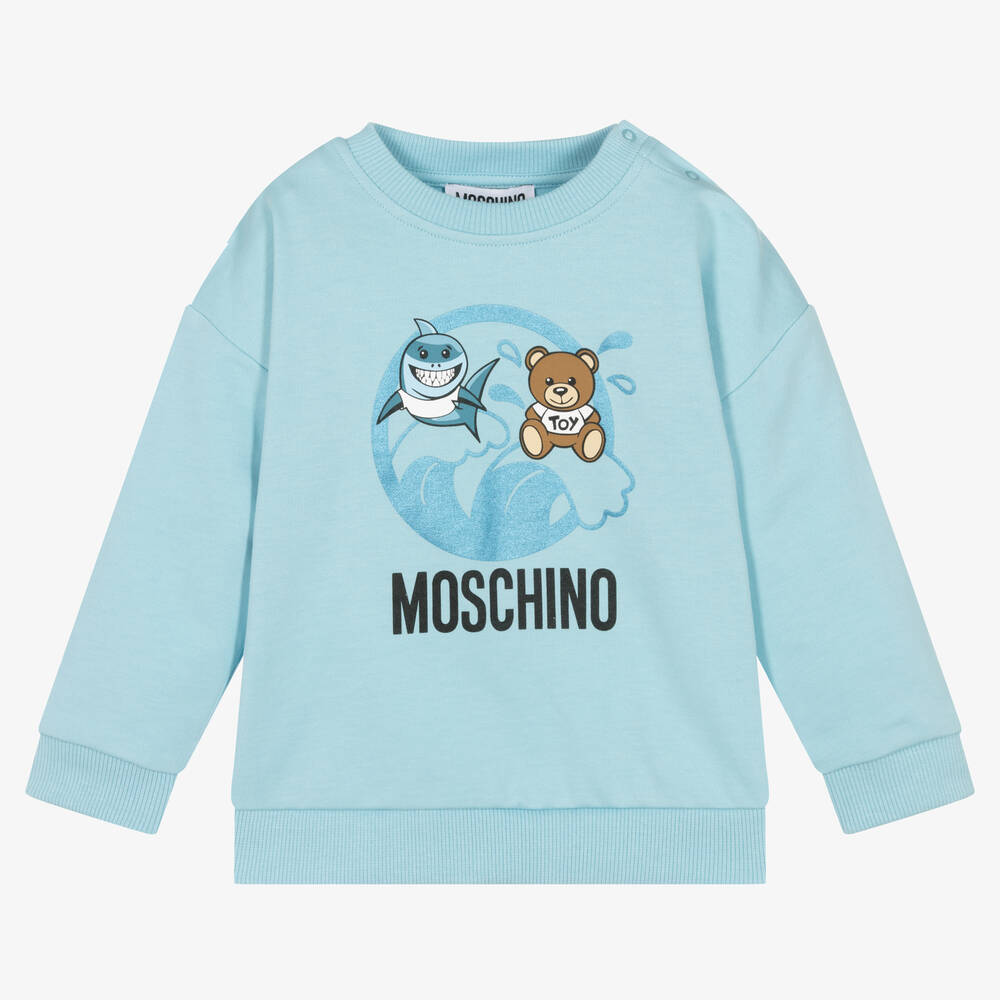 Moschino Baby - سويتشيرت قطن لون أزرق تركواز للأطفال | Childrensalon