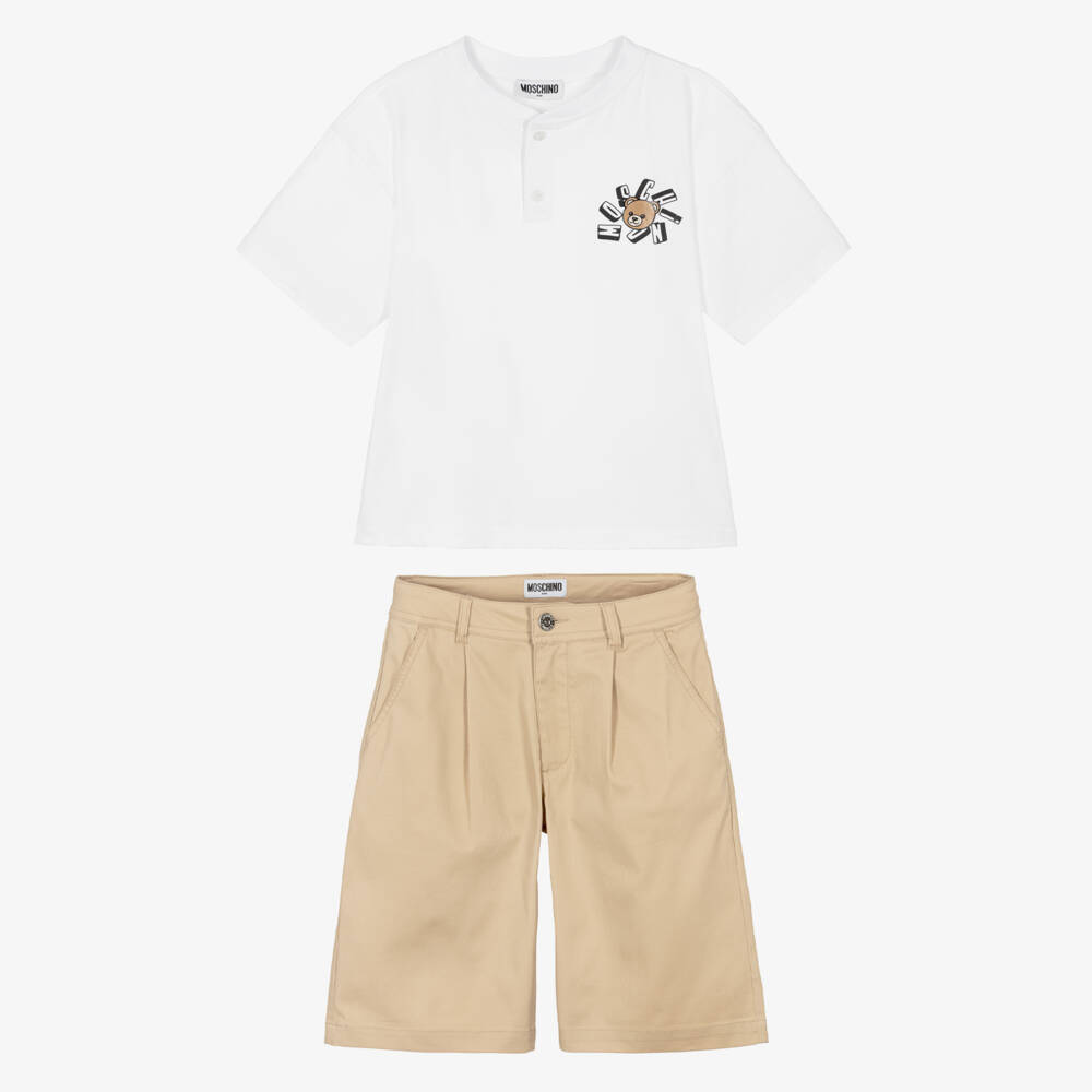 Moschino-Boys White & Beige Shorts Outfit | Childrensalon Outlet