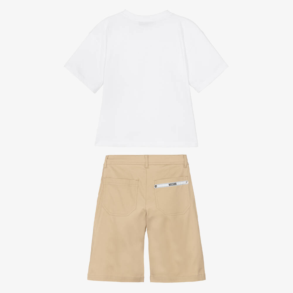 Moschino-Boys White & Beige Shorts Outfit | Childrensalon Outlet