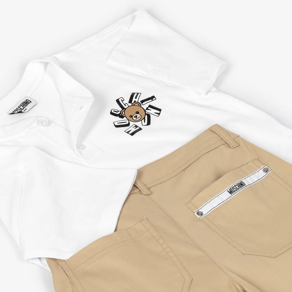 Moschino-Boys White & Beige Shorts Outfit | Childrensalon Outlet