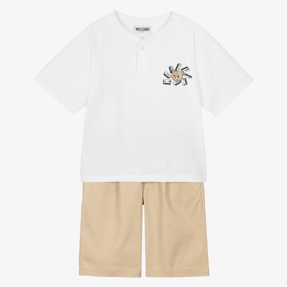 Moschino-Boys White & Beige Shorts Outfit | Childrensalon Outlet