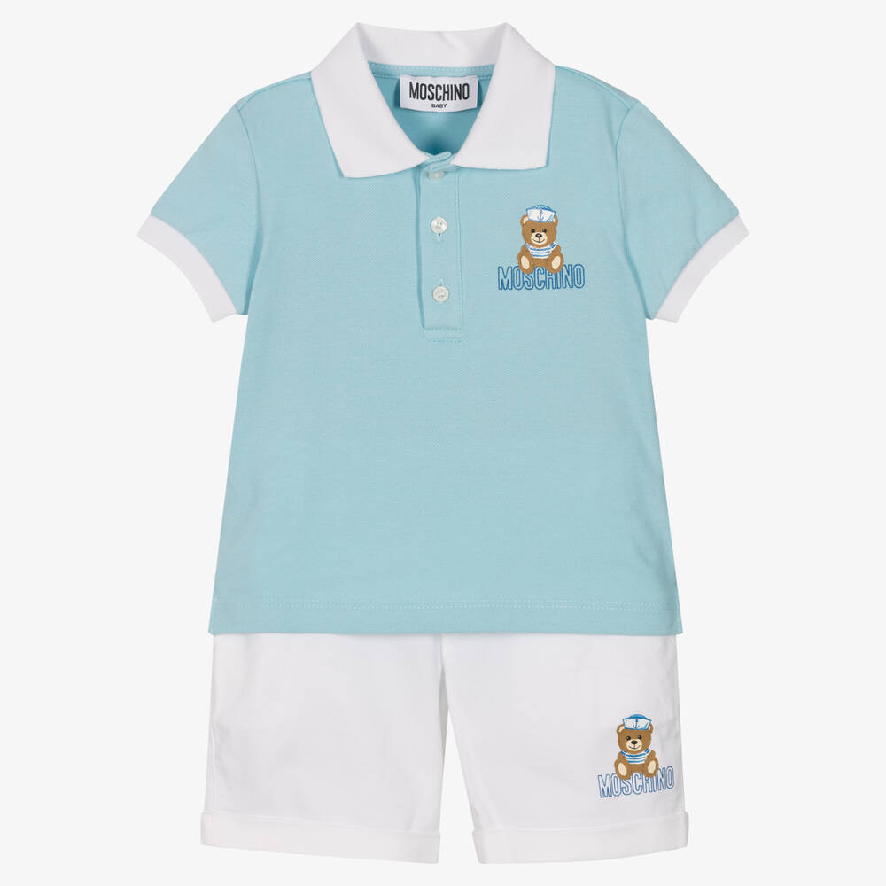 Moschino Baby-Boys White & Blue Cotton Shorts Set | Childrensalon Outlet