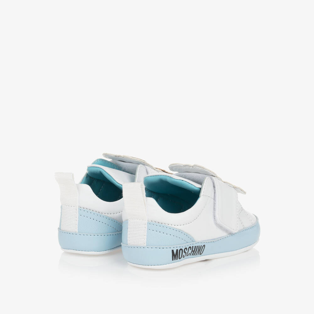 Moschino Baby-Boys White & Blue Leather Pre-Walkers | Childrensalon Outlet