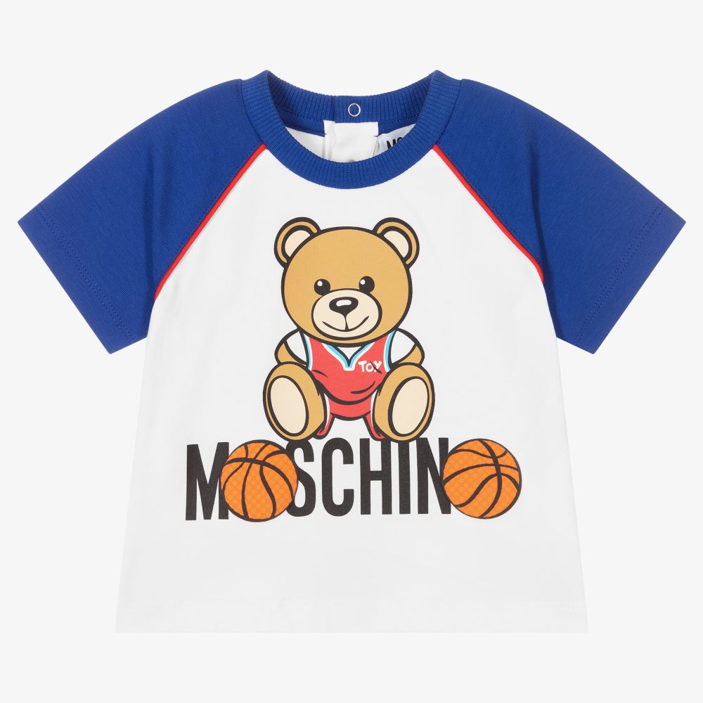 Moschino Baby - Boys White & Blue Logo T-Shirt | Childrensalon