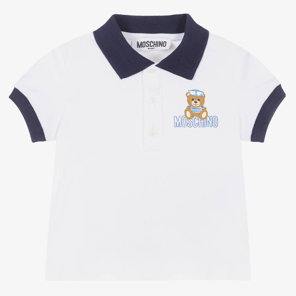 Moschino Baby - Boys White & Blue Sailor Polo Shirt | Childrensalon