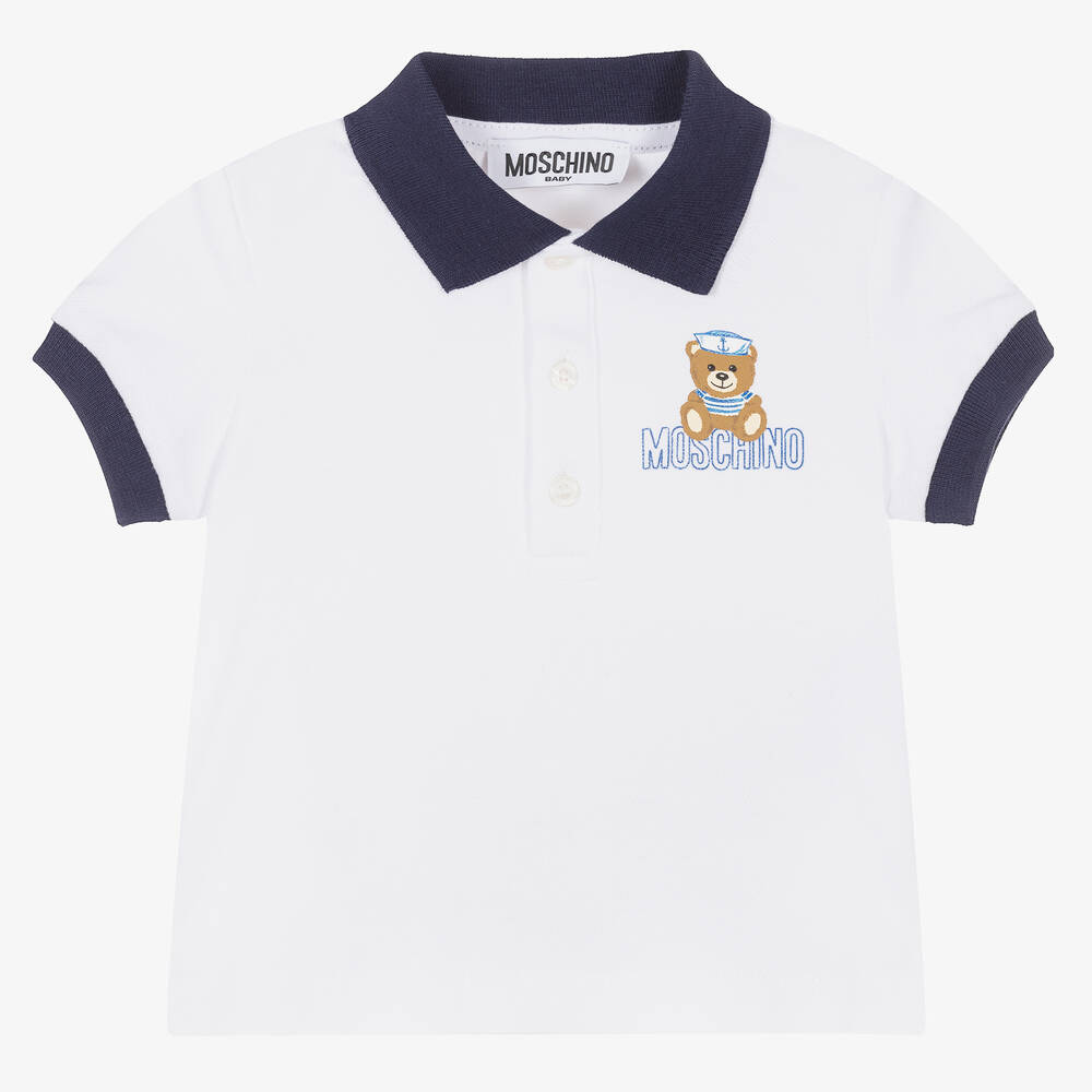 Moschino Baby Boys White & Blue Sailor Polo Shirt Childrensalon Outlet