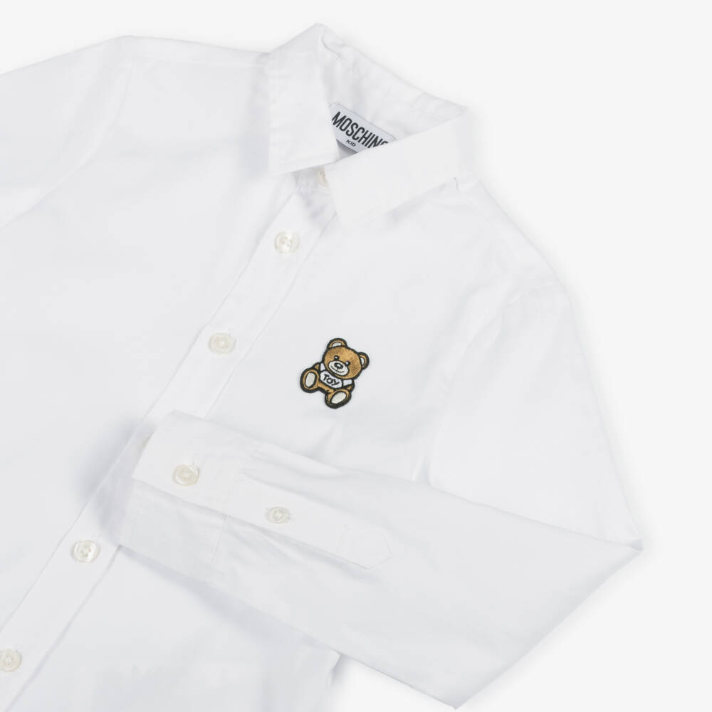Moschino-Рубашка из белого хлопка с медвежьей эмблемой для мальчиков | Childrensalon Outlet