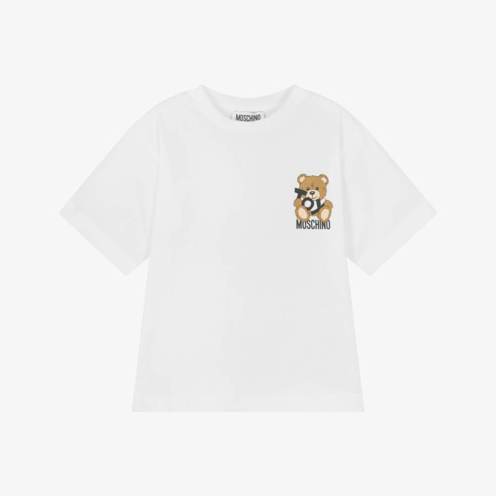 Moschino-تي شيرت أبيض قطني للأولاد مزين بدب | Childrensalon Outlet