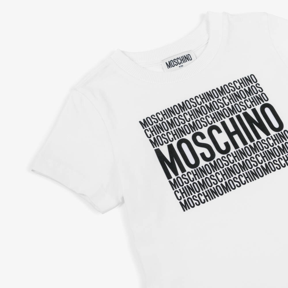 Moschino-Белая хлопковая футболка с логотипом для мальчиков | Childrensalon Outlet
