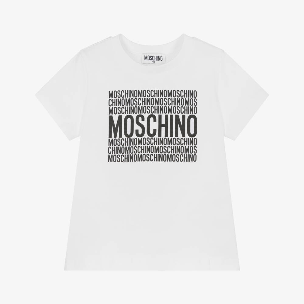 Moschino-Белая хлопковая футболка с логотипом для мальчиков | Childrensalon Outlet