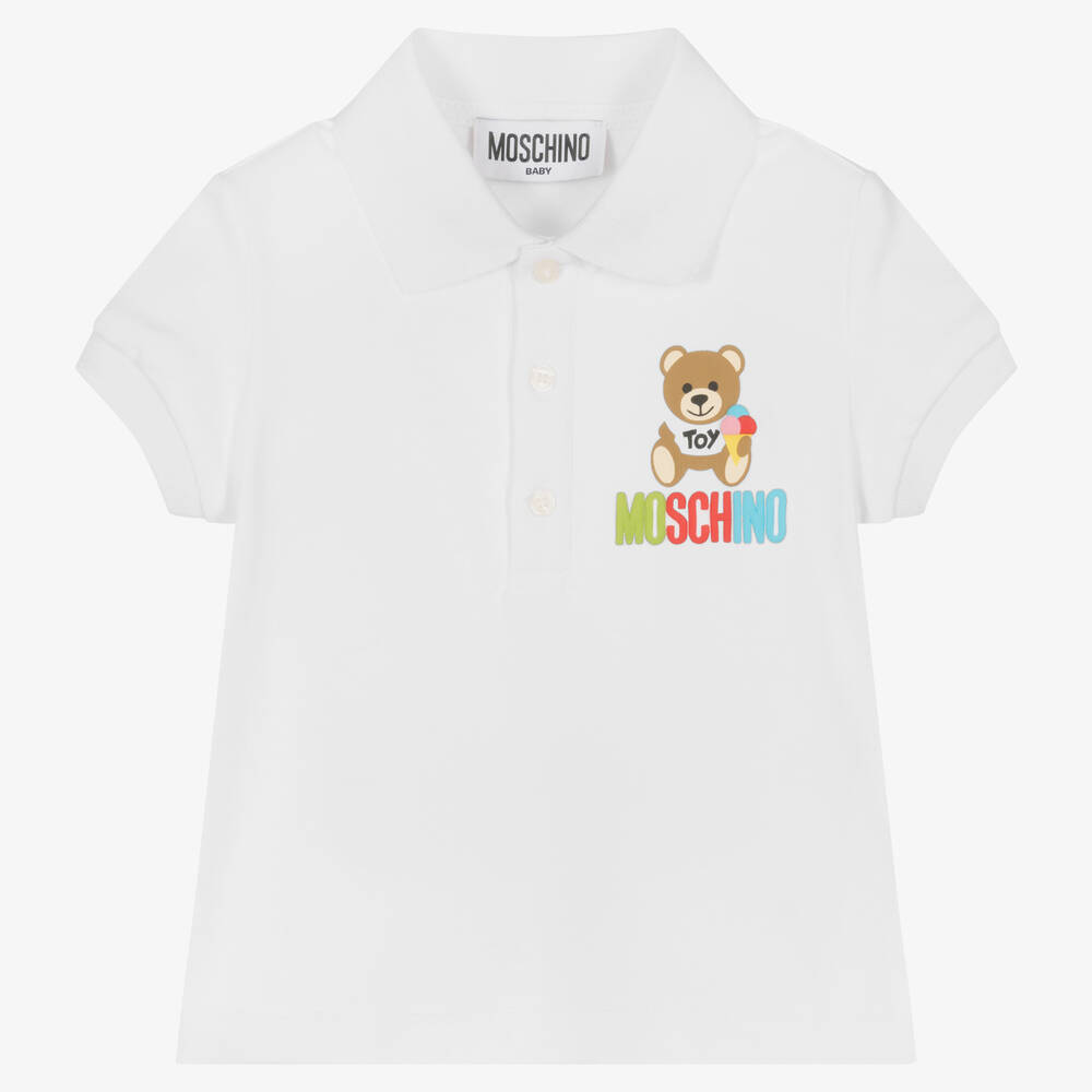 Moschino Baby - Boys White Cotton Polo Shirt | Childrensalon