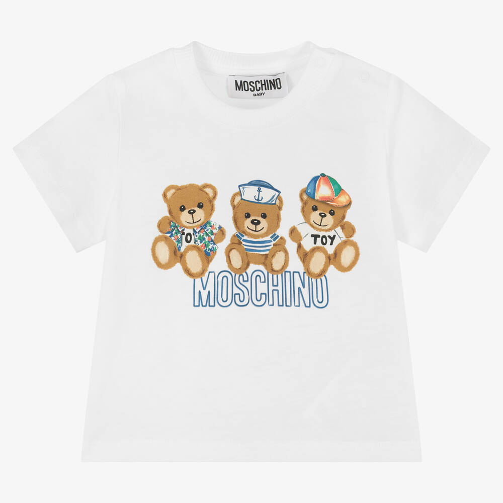 Moschino Baby - Boys White Cotton Teddy Bear Logo T-Shirt | Childrensalon