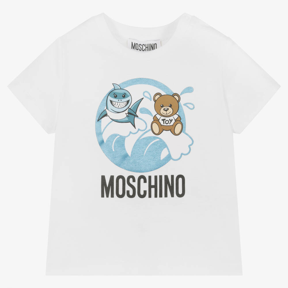 Moschino Baby - Boys White Cotton Teddy Bear T-Shirt | Childrensalon