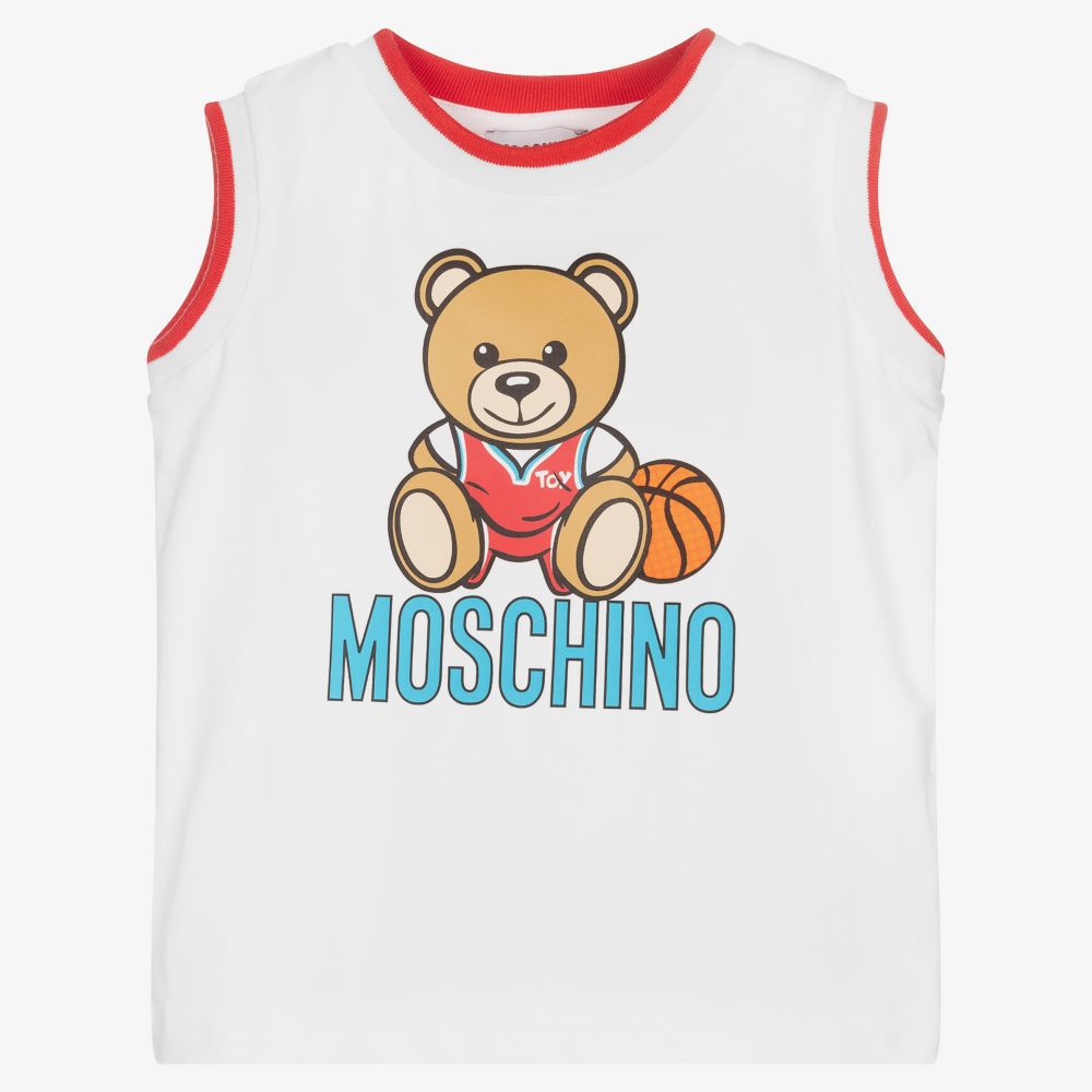 Moschino Kid-Teen - توب فيست قطن جيرسي لون أبيض للأولاد | Childrensalon