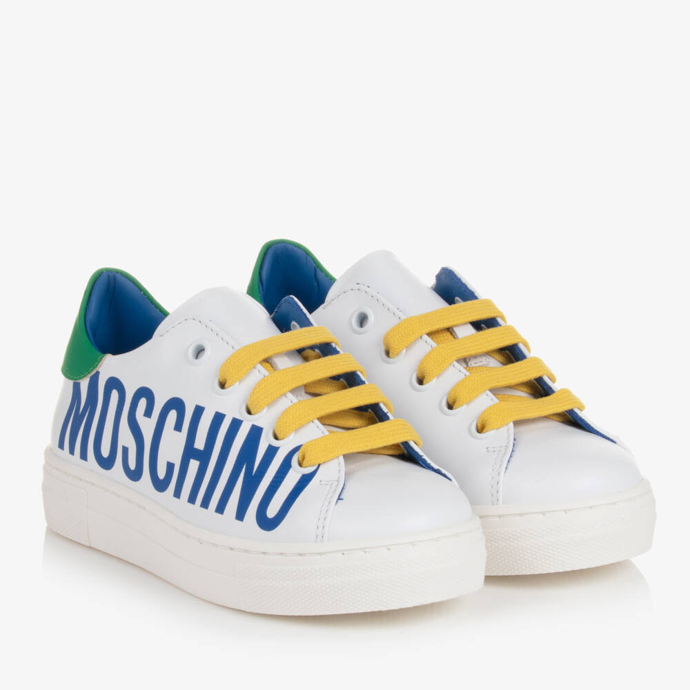 Moschino Кид-Тин-Кожаные кроссовки с логотипом белые для мальчиков | Childrensalon Outlet