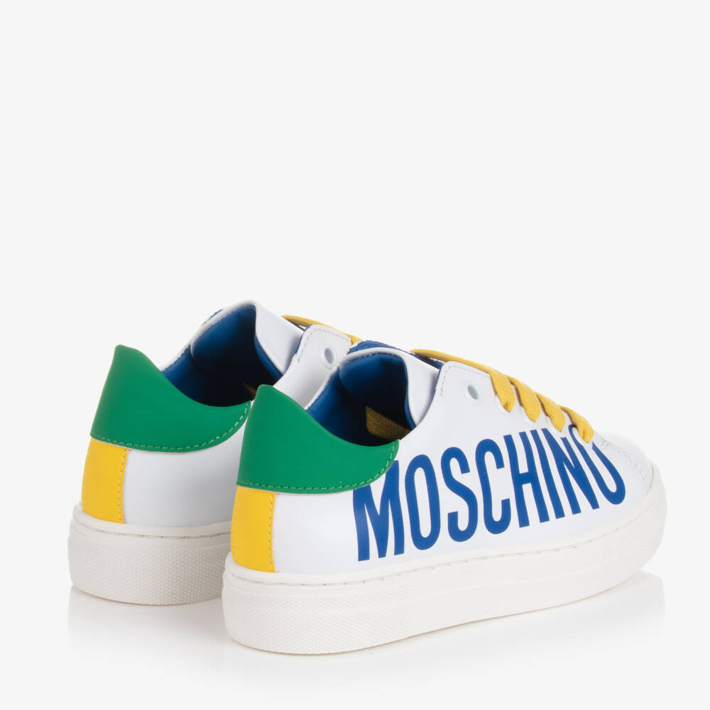 Moschino Кид-Тин-Кожаные кроссовки с логотипом белые для мальчиков | Childrensalon Outlet