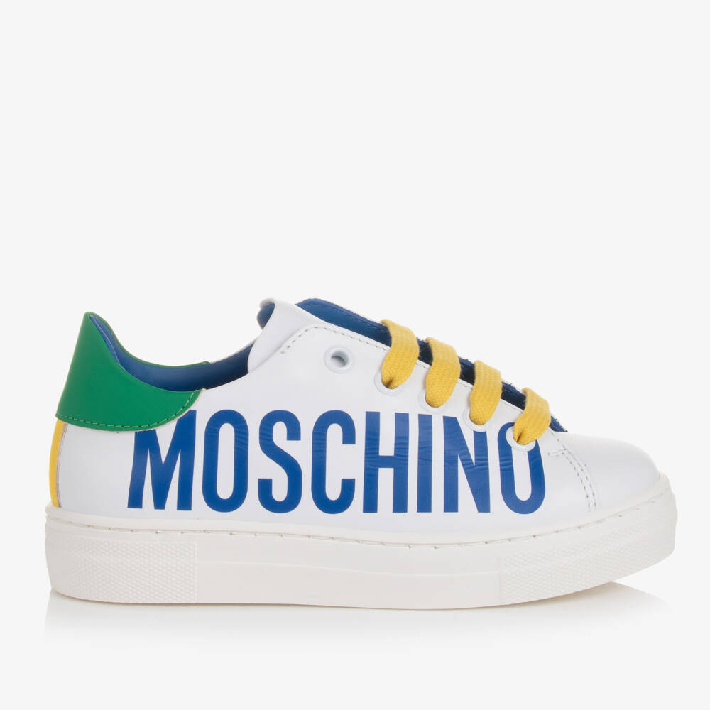 Moschino Кид-Тин-Кожаные кроссовки с логотипом белые для мальчиков | Childrensalon Outlet