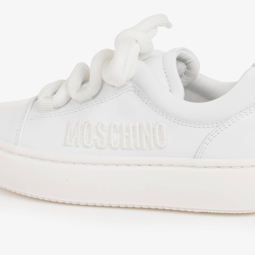 Moschino-Boys White Leather Logo Sneakers | Childrensalon Outlet