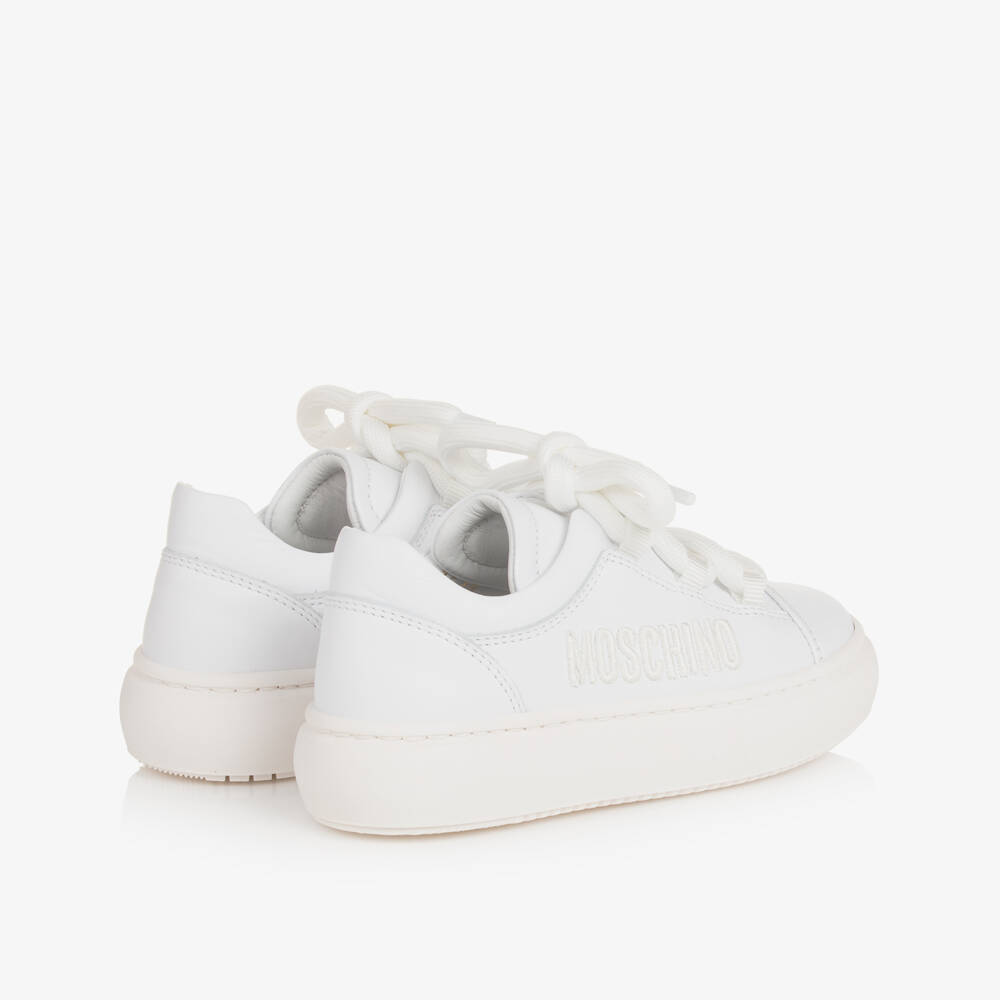 Moschino-Boys White Leather Logo Sneakers | Childrensalon Outlet