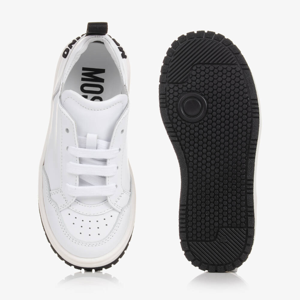 Moschino Kid-Teen-Boys White Leather Logo Trainers | Childrensalon Outlet