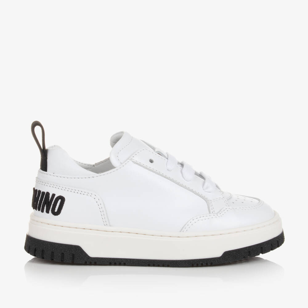 Moschino Kid-Teen-Boys White Leather Logo Trainers | Childrensalon Outlet